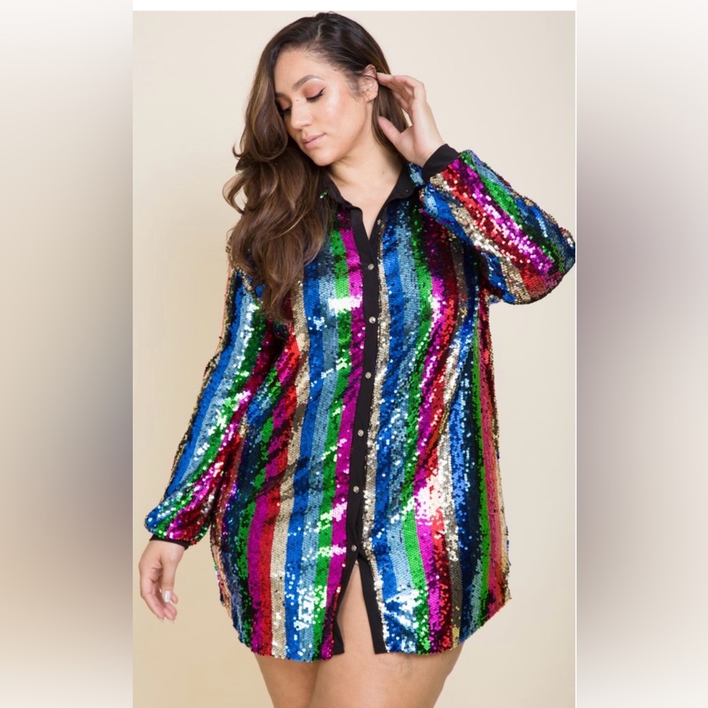 Venus Multicolor Sequin Shirt Dress